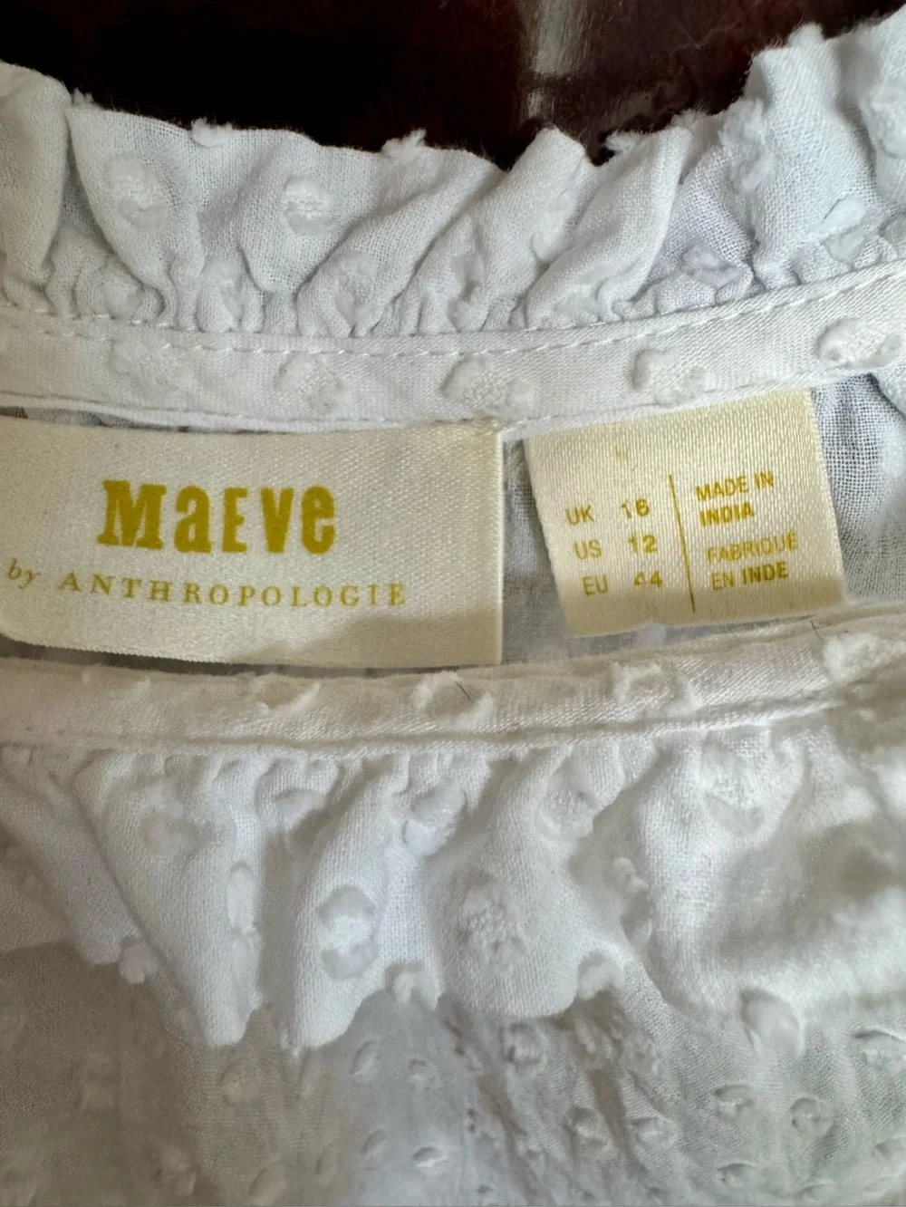 Anthropologie Maeve Sojourner Swiss Dot Off Shoulder White Top Size 12